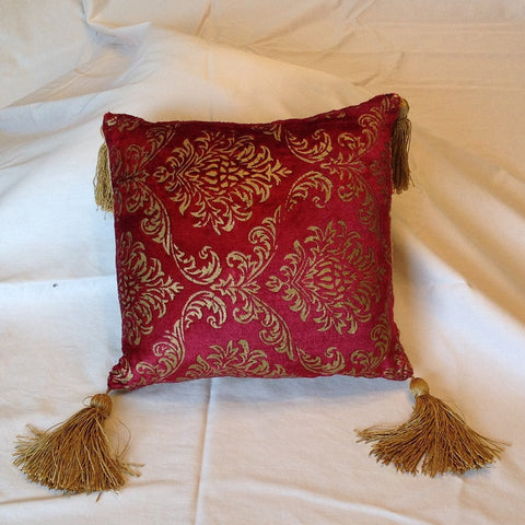 Royal Velvet Pillow in Purple with Gold Trim and Tassels, 16