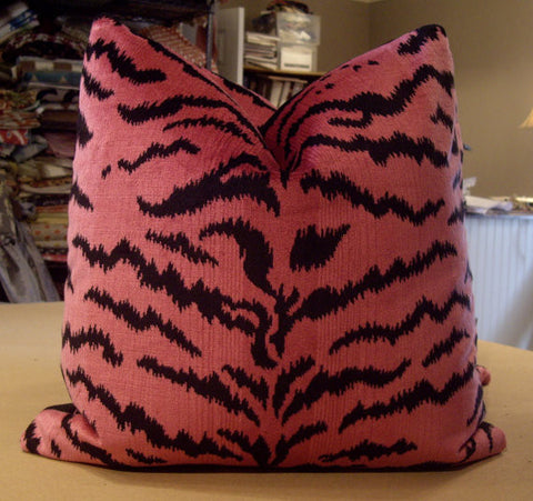 Azalea Pink & Black "TIGER" Cut Velvet Custom Pillow